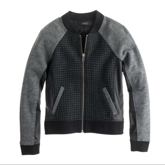 J. Crew Black Houndstooth Wool Bomber Jacket Size 4 Style B1034 - Picture 1 of 7